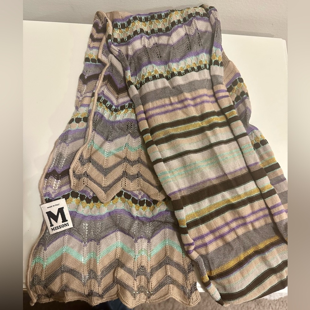 MISSONI CHEVRON WOVEN WOOL SKINNY SCARF - Picture 2 of 8